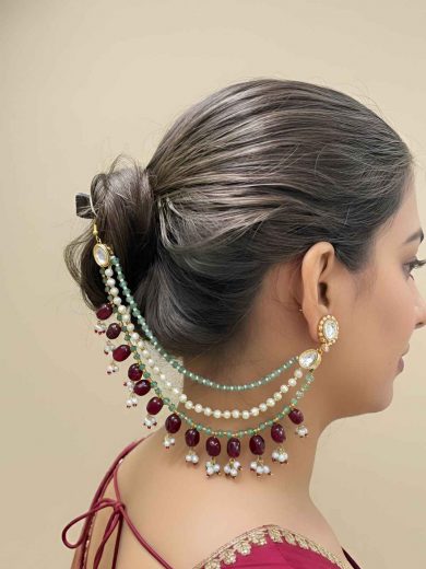 Ethnic Gold Plated Multicolor Hair Chain For Ladies